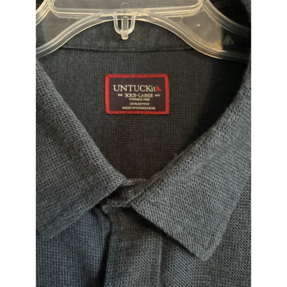 UNTUCKit Shirt Mens 3XL Navy Blue Long Sleeve Button Down Casual Untucked Hem - Picture 2 of 5